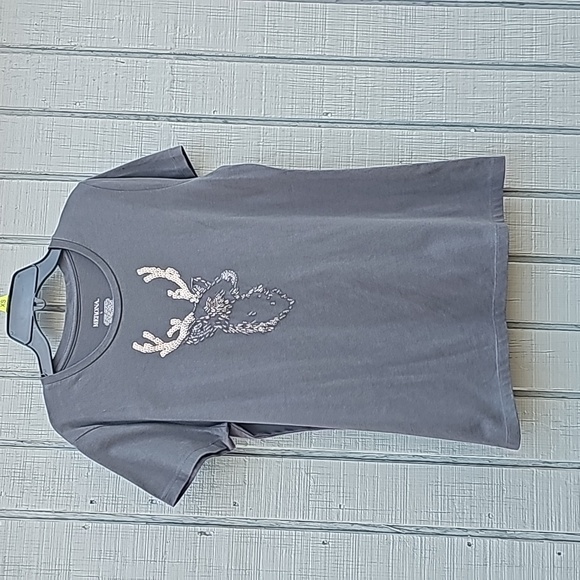 Merona Ladies Large Embellished Reindeer Gray Short Sleeve T-Shirt Used - Picture 9 of 9